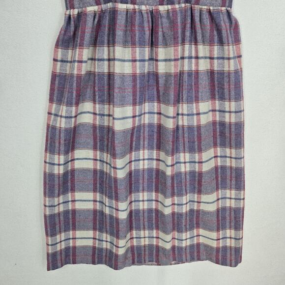 VTG Wool Blend Jumper Skirt Dress Straps Suspenders Purple Pink White Plaid - Picture 5 of 15
